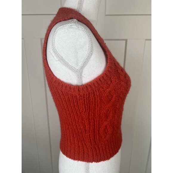 J Crew Women's Red Alpaca/Wool Blend Cable Sweater Vest Preppy Academia Sz XXS - Picture 3 of 9